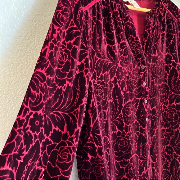 Sundance Velvet Burgundy Obsession Burnout Silk Blend Blouse, Small, Whimsigoth - Picture 4 of 7